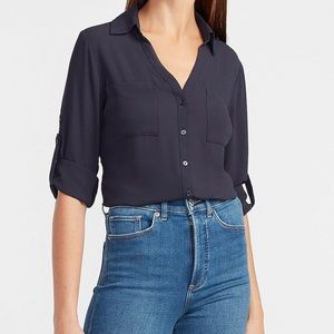 Express Navy Slim Fit Portofino Shirt